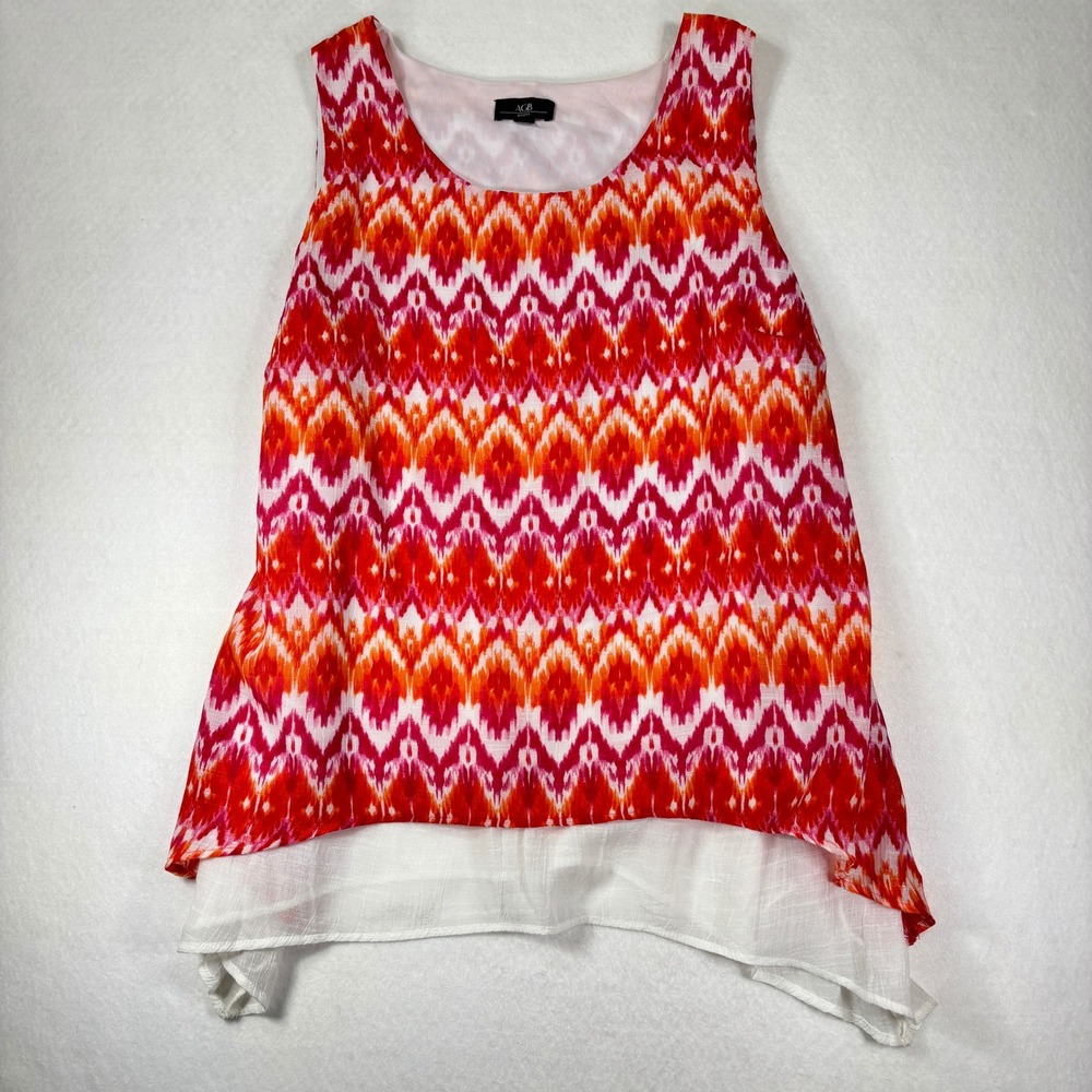 AGB Sleeveless Blouse‎ Tank Top Size 3X Plus Red Chevron Sharkbite Hem